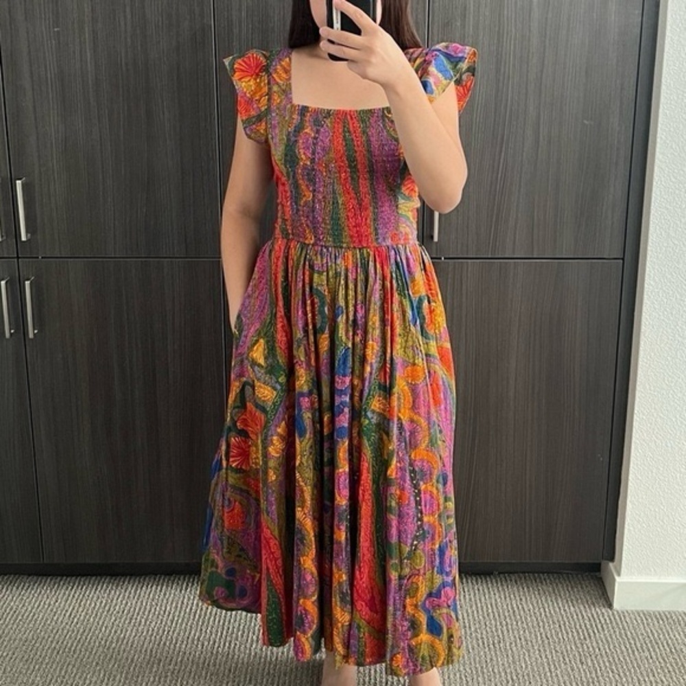 House of Harlow 1960 Multicolor Floral Midi Dress - Purple, Green, Orange, Pink - Picture 5 of 10